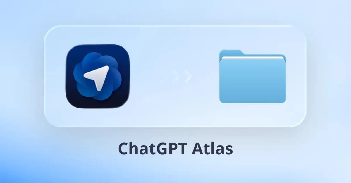 Logo de ChatGPT Atlas à côté d’un dossier macOS, symbole du navigateur IA développé par OpenAI.