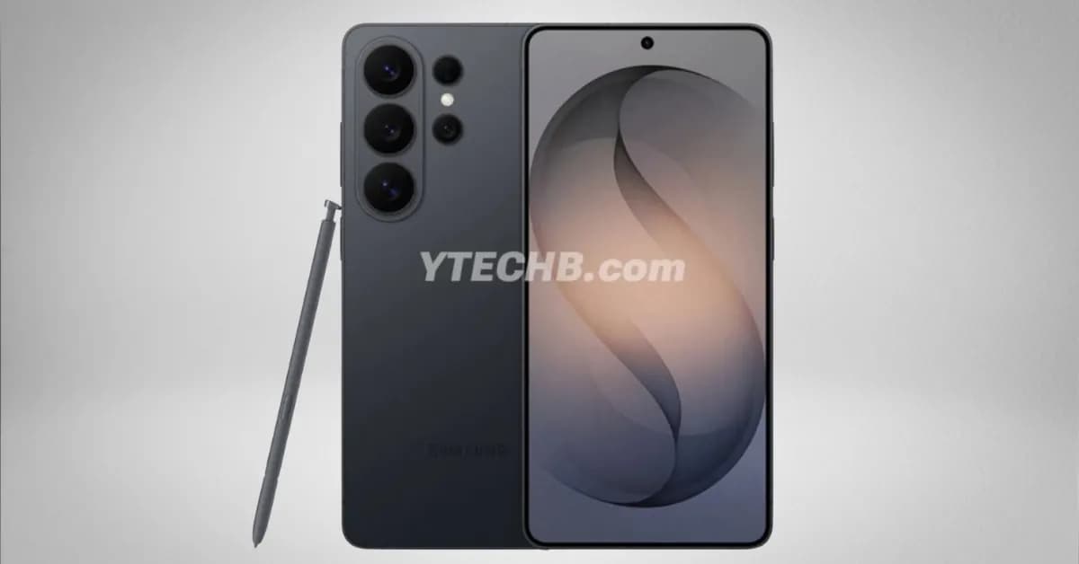 Rendu du Samsung Galaxy S26 Ultra avec S Pen montrant le nouveau module caméra arrière avant son lancement du 25 février 2026