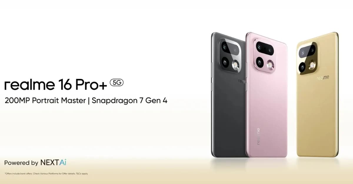 Realme 16 Pro+ 5G - design et coloris officiels (2026)