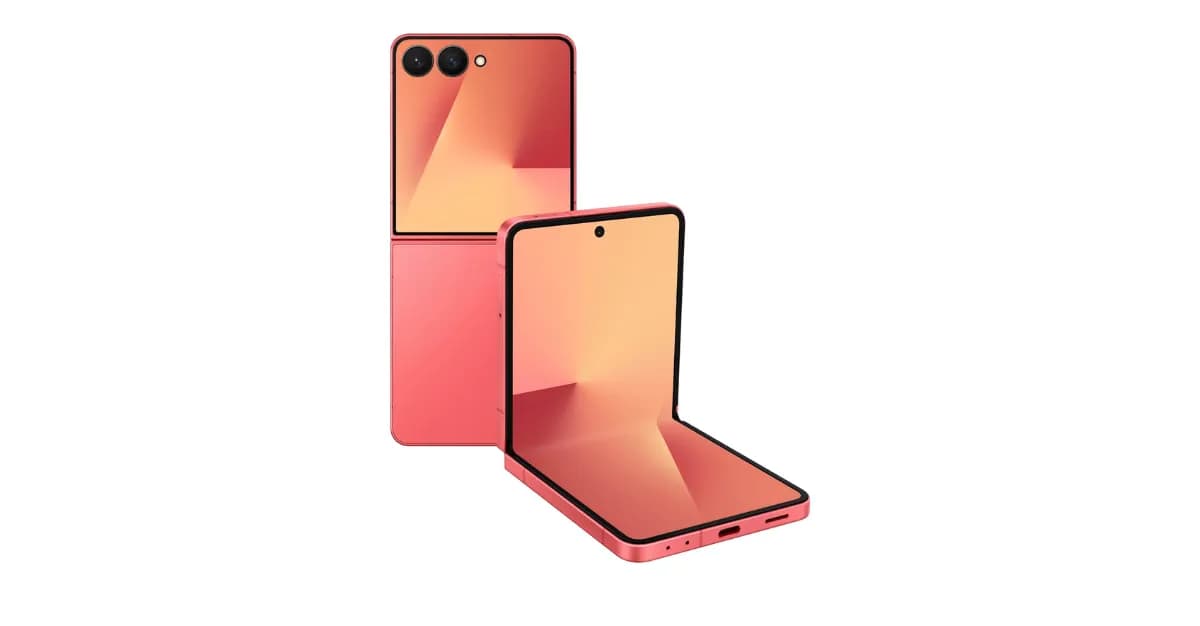Samsung Galaxy Z Flip 8 plié et déplié dans sa finition rose orangée